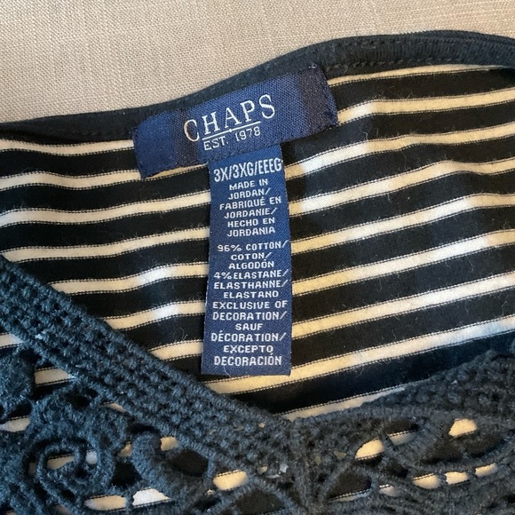 Chaps Black and White Striped Blouse with Lace Neckline - Picture 6 of 7